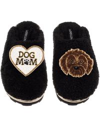Laines London - Teddy Closed Toe Slippers With Dog Mum Mom & Chocolate Cockapoo Brooches - Lyst