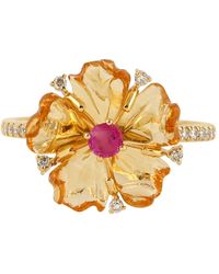 Artisan - Mix Stone Ruby 18k Yellow Gold Rings Natural Diamond Flower Design - Lyst