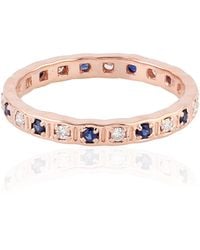 Artisan - Blue Sapphire Diamond Rose Gold Designer Band Ring Handmade Jewelry - Lyst