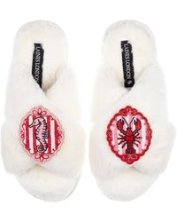 Laines London - Neutrals Classic Laines Slippers With Stripe Seahorse & Lobster Brooches - Lyst