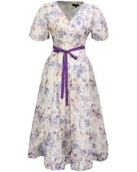 Smart and Joy - Neutrals Flower Print Fit-And-Flare Tea Organza Dress - Lyst