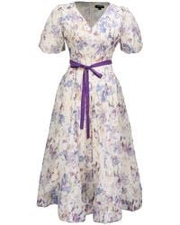 Smart and Joy - Neutrals / Flower Print Fit-and-flare Tea Organza Dress - Lyst