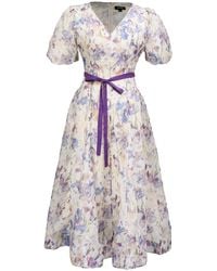 Smart and Joy - Neutrals Flower Print Fit-And-Flare Tea Organza Dress - Lyst