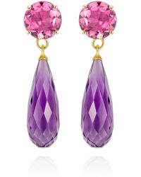 Augustine Jewels Purple Amethyst & Pink Tourmaline Gold Drop Earrings - Multicolour