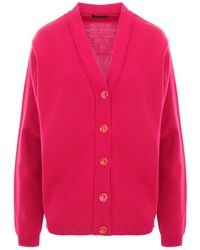 concept A trois - Fuchsia Cardigan With V Neckline, Knitted, With Crystal Buttons - Lyst