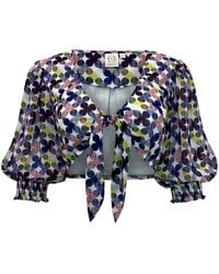 Why Mary - Floral Print Tie Top With Puffed Sleeves - Lyst