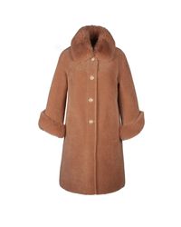 Santinni - 'monroe' 100% Wool & Faux Fur Teddy Coat In Marrone - Lyst