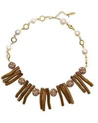 Farra - Golden Corals With Pearls Rhinestone Statement Necklace - Lyst