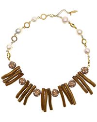 Farra - Golden Corals With Pearls Rhinestone Statement Necklace - Lyst