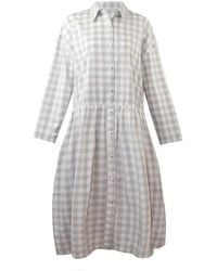 Zenzee - Neutrals Cotton Linen Gingham Shirt Dress Natural - Lyst