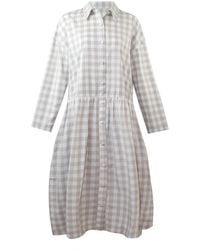 Zenzee - Neutrals Cotton Linen Gingham Shirt Dress Natural - Lyst