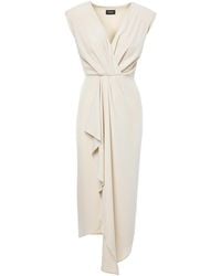 BLUZAT - Neutrals Ivory Midi Dress With Draping And Pleats - Lyst