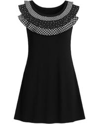 Conquista - Sleeveless Dress With Layered Gingham & Polka Dot Ruffle Neckline - Lyst