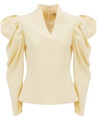 Julia Allert - V-Neck Statement Long Sleeve Blouse – Pale - Lyst