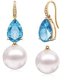 Kai Fine Jewelry - Solid Pear Natural Topaz Diamond & Freshwater Pearl Convertible Drop Earrings - Lyst
