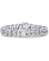 Genevive Jewelry - Genevive Sterling Plated With Iced Out Cubic Zirconia Oblong Curb Chain Bracelet - Lyst