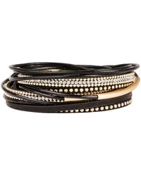 Saachi - Leather Crystal Double Wrap Bracelet - Lyst