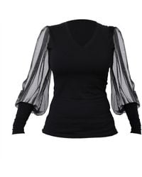 Metamorph - V-Neck Casual Top With Tulle Sleeves - Lyst