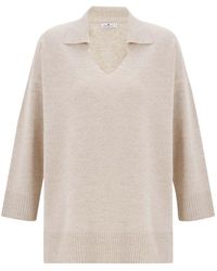 Peraluna - Neutrals Polo V Neck Wide Sleeve Loose Fit Knit Pullover - Lyst