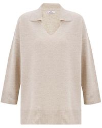 Peraluna - Neutrals Polo V Neck Wide Sleeve Loose Fit Knit Pullover - Lyst