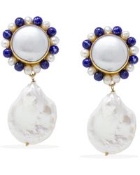 Vintouch Italy - Lotus Gold-plated Pearl And Lapis Earrings - Lyst