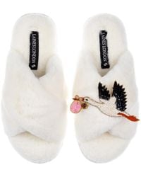 Laines London - Neutrals Cream Classic Laines Slippers With Baby Girl Stork Brooch - Lyst