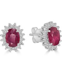 Artisan - Ruby & Diamond Floral Halo Stud Earrings - Lyst