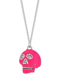 True Rocks - Sterling Silver & Neon Pink Mini Skull Charm On Silver Hoop - Lyst