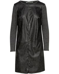 Conquista - Dark Faux Leather Detail Knit Dress - Lyst