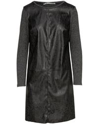 Conquista - Dark Faux Leather Detail Knit Dress - Lyst