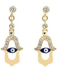 Ebru Jewelry - Blue Evil Eye Gold Hamsa Earrings - Lyst