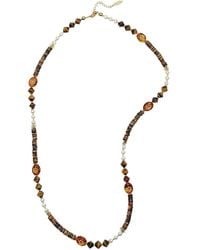 Farra - Vintage Style Tiger Eye With Freshwater Pearls Long Necklace - Lyst