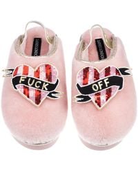 Laines London - Flatform Cloud Slippers With & Stripe Fuck Off Heart Brooches - Lyst