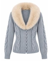 Belsize25 - Cashmere-Blend Faux Fur Collar Cable-Knit Cardigan - Lyst