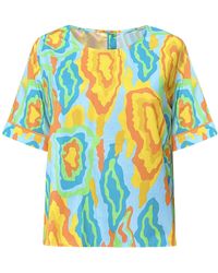 Perlavera - Didi Peach Carnaval Printed Cotton With Back Placket Short Sleeve Length Shirt - Lyst