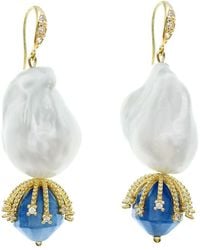 Farra - Baroque Pearl With Aventurine Dangle Earrings - Lyst