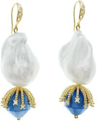 Farra - Baroque Pearl With Blue Aventurine Dangle Earrings - Lyst