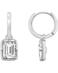 Diamonbliss - Embellished With Swarovski Plated Bezel Emerald Cut Drop Earrings - Lyst