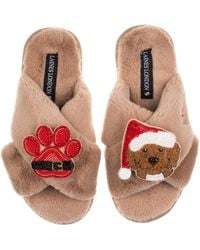 Laines London - Neutrals Classic Slippers With Christmas Cockapoo & Paw Brooches - Lyst
