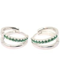 Sophelia - Emerald May Birthstone Double Hoop Small Huggie Sterling Earrings - Lyst