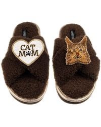 Laines London - Neutrals Boucle Slippers With Cat Mum/Mom & Maine Coon Cat Brooches - Lyst