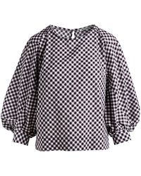 Conquista - & White Check Top With Bishop Sleeves - Lyst