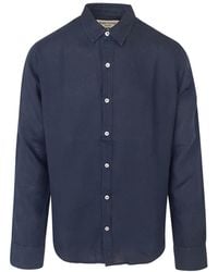 Haris Cotton - Linen Basic Long-Sleeved Shirt- Marine - Lyst