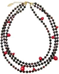 Farra - Multi-Layers Garnet With Coral Statement Necklace - Lyst