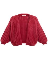 Saachi - Chunky Knit Oversized Fuchsia Cardigan Sweater - Lyst