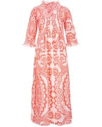 At Last - Cotton Annabel Maxi Dress In Orange & White Ikat - Lyst