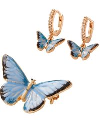 Fable England - Fable Enamel Butterfly huggie Earrings, Enamel Butterfly Brooch - Lyst
