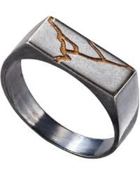 Posh Totty Designs - Oxidised Sterling Silver Rectangle Kintsugi Signet Ring - Lyst