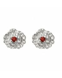 Harfi - Garnet January Birthstone Carnation Birthflower Sterling Stud Earrings - Lyst