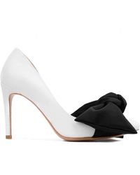 Ginissima - Samantha Leather And Oversized Black Satin Bow Open Sided Stiletto - Lyst